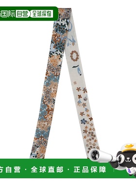 欧洲直邮LONGCHAMP/珑骧女士丝巾蓝色花卉图案时尚潮流配饰百搭