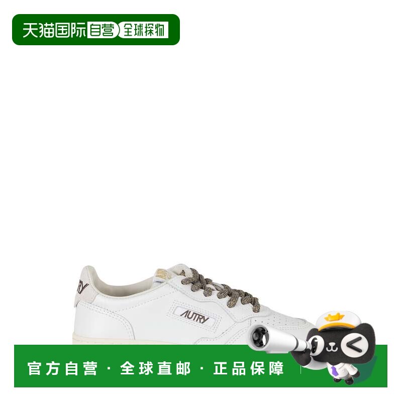 自营autry白色Medalist低绒面革鞋跟标签金色鞋带皮革运动鞋-中性图片