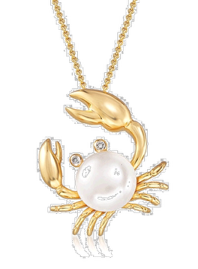 自营Ross-Simons 9 毫米养殖珍珠螃蟹吊坠项链，18 克拉金镶钻 -