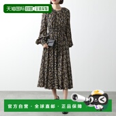 女士雪纺 碎花 喇叭 长裙 日本直邮N°21 圆领 百褶 丝绸 连衣裙