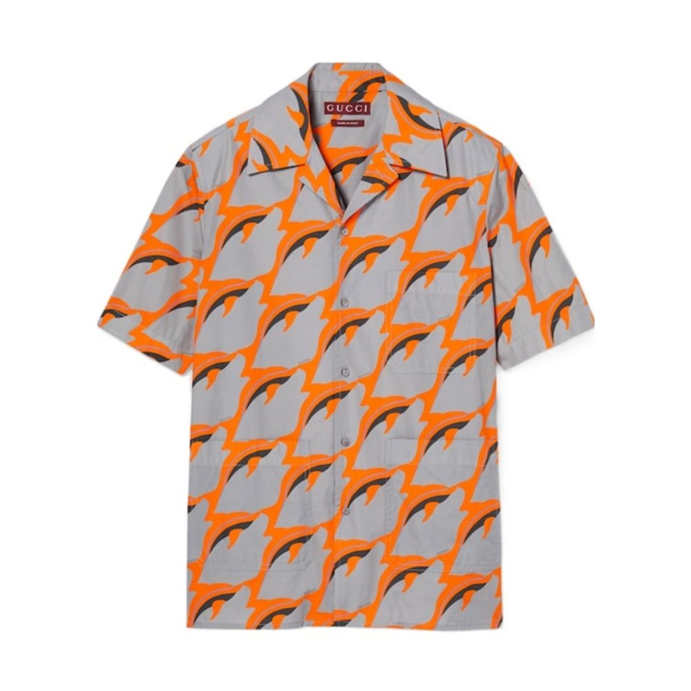 GUCCI 男士衬衫 821498Z7AMN1061 SS2025 灰色 印花衬衫