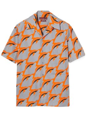 GUCCI 男士衬衫 821498Z7AMN1061 SS2025 灰色 印花衬衫