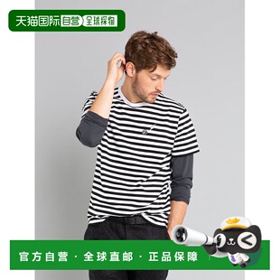 1h可退 日本直邮agnesb agnes b 男士经典细条纹短袖T恤 黑白色调