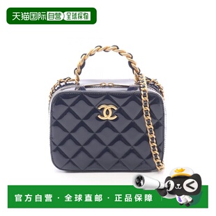 日本直邮中古Chanel香奈儿女包A级95新Vanity化妆包漆皮斜挎包蓝