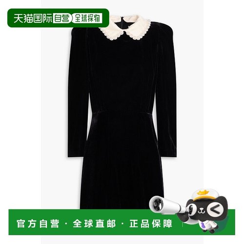 1h可退 香港直邮潮奢 Sandro 女士 人造珍珠饰天鹅绒迷你连衣裙 S