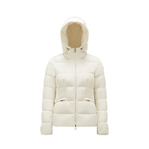 Moncler/蒙克莱23新款 女米色防水尼龙高领拉链兜帽羽绒服