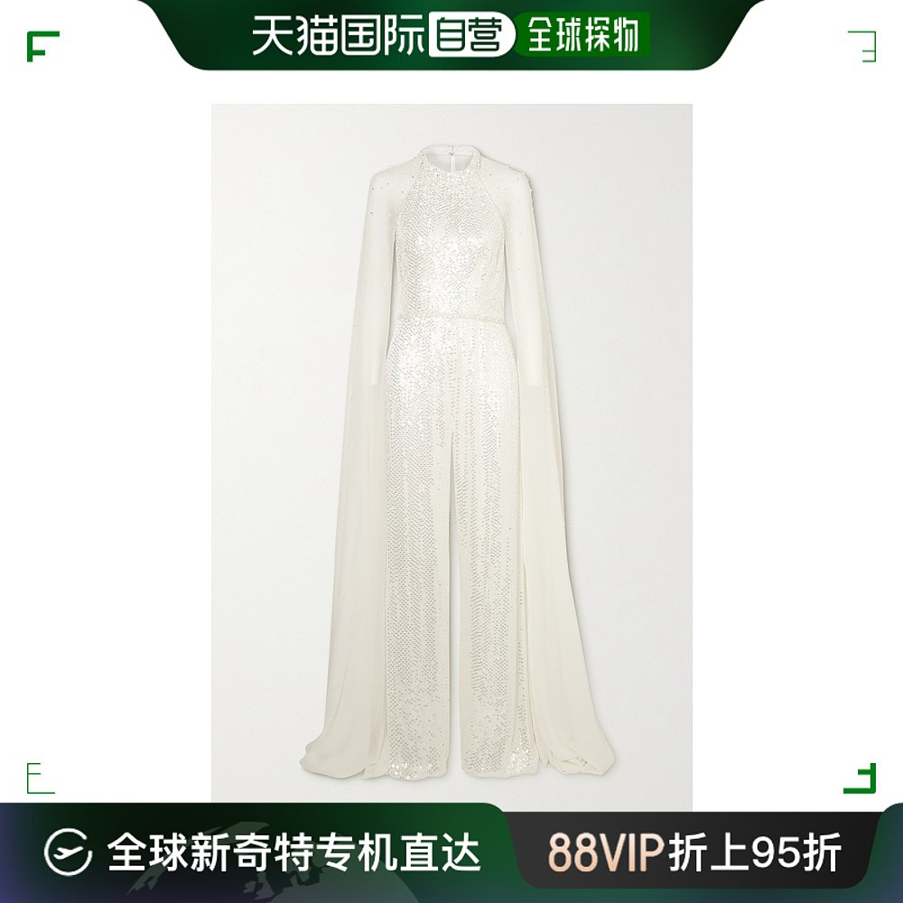 香港直邮潮奢 Jenny Packham女士披风效果亮片雪纺绸连体裤 JPE