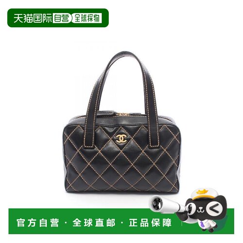 日本直邮中古Chanel香奈儿女包B级9新wild stitch羊皮手提包黑色