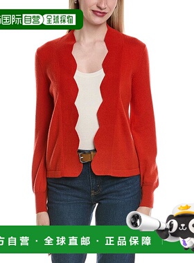 自营sofiacashmere扇贝边羊毛和羊绒混纺开衫-橙色 美国奥莱直发