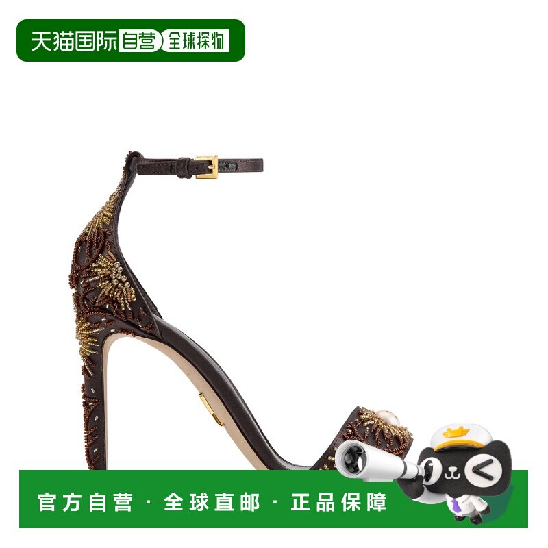 自营欧洲直邮LV路易威登 Gala女士巧克力色缎面高跟凉鞋