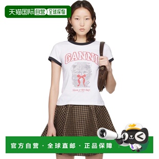 1h可退 香港直邮GANNI 甘尼 女士 白色 Cropped Kitty T 恤 A1050