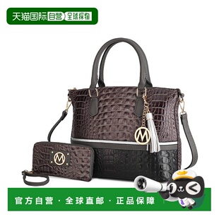 mia k collection带钱包的秋季鳄鱼皮托特包 木炭 【美国奥莱】直