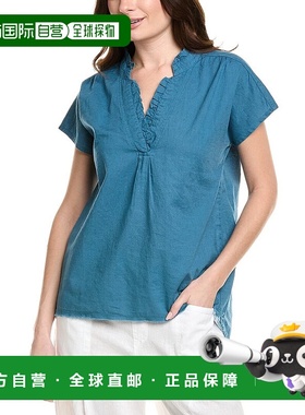 自营 XCVI可穿戴Idra褶边亚麻混纺上衣-蓝色 美国奥莱直发