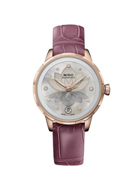 MIDO/美度 花淅系女紫色皮革表带白色镶钻表盘自动腕表34mm