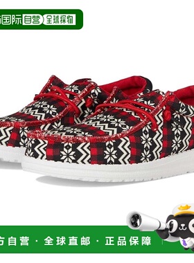 自营Kids Hey Dude Wally Ugly Sweater 42709-063 Black Red Fai