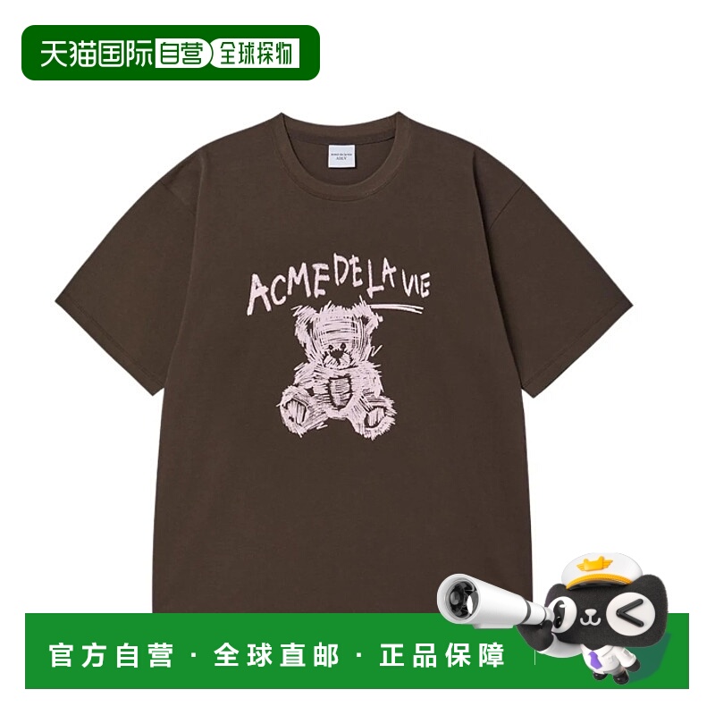 韩国直邮ADLV 女士短袖上衣圆领棕色字母小熊 可爱百搭