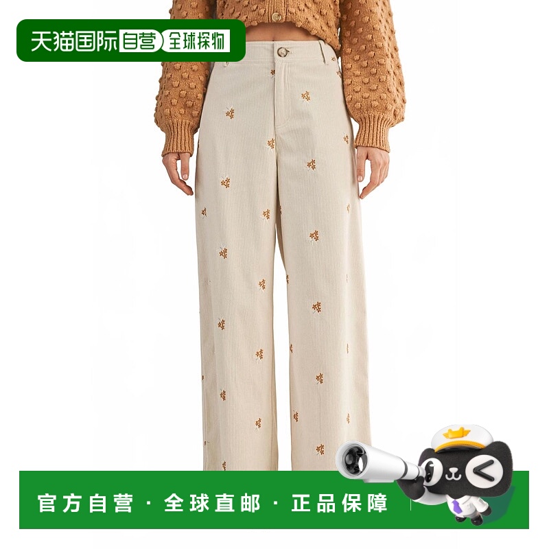 自营mustard seedEmbroidered Corduroy Wide Leg Pants In Cream