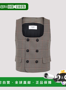 1h可退 香港直邮Celine 思琳 女士 千鸟格羊毛双排扣背心 RI00645