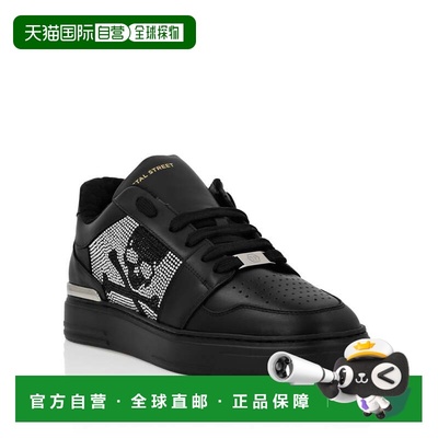 自营philipp plein低帮水晶皮革运动鞋 Skull&Bones - 黑色/