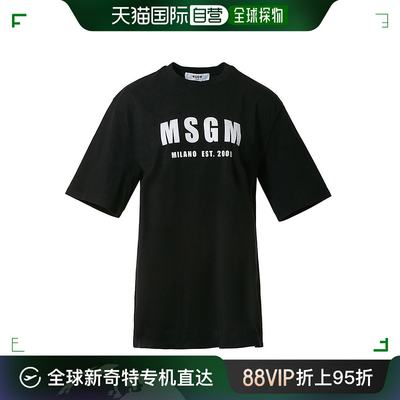 香港直邮MSGM 女士黑色徽标印花棉质短袖T恤 2841MDM92-207298-99