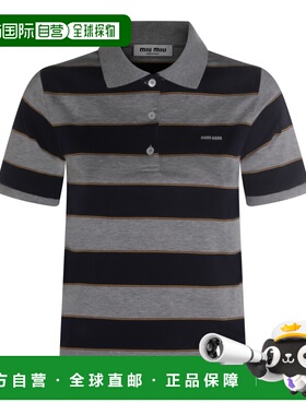 1h可退 香港直邮潮奢 Miu Miu 缪缪 女士 蓝色棉质Polo衫 MJN536S