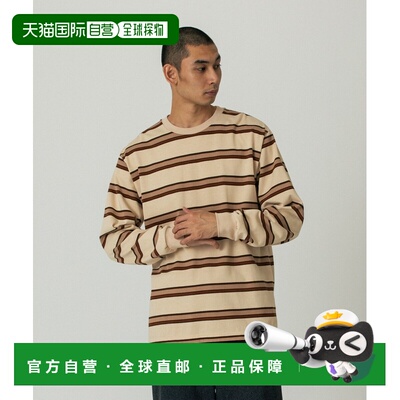 日本直邮SILAS 男女同款 全棉长袖条纹T恤 左胸S刺绣标识 1102540