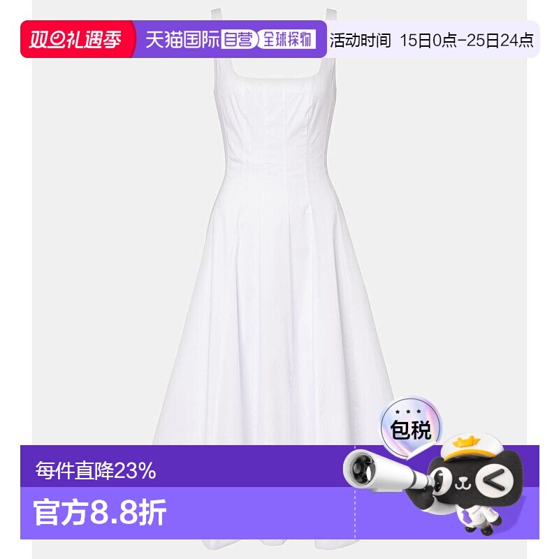 1h可退 香港直邮Staud 女士 Wells 棉府绸中长连衣裙 white白色