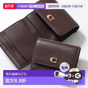 女士皮革和涂层帆布翻盖钱包带品牌标B CAT56 日本直邮COACH MILA