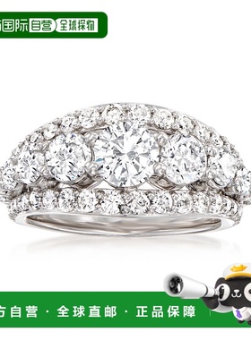 自营 14 克拉白金 Ross-Simons 钻石多排戒指 - 白色 美国奥莱直