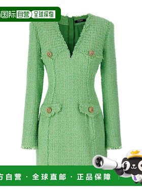 香港直邮Balmain V领连衣裙 CF1R9103XF91长袖羊毛