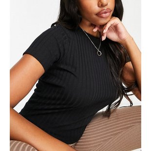 Fuller 女士 设计胸部修身 罗纹T恤 潮奢 黑色 ASOS