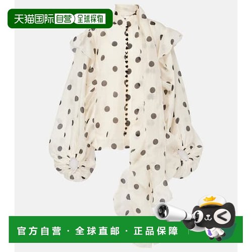 1h可退 香港直邮ZIMMERMANN 女士 褶皱波尔卡圆点亚麻真丝衫