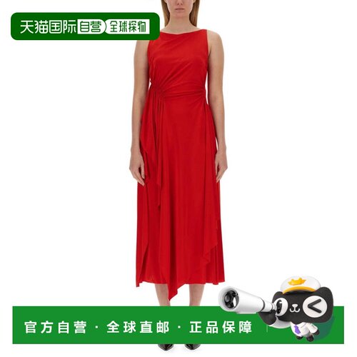 自营lanvinDraped Red Midi Dress With Flattering Silhouette -