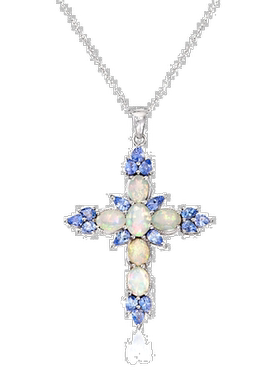 自营 Ross-Simons Ethiopian Opal and Tanzanite Cross Pendant