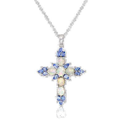 自营 Ross-Simons Ethiopian Opal and Tanzanite Cross Pendant