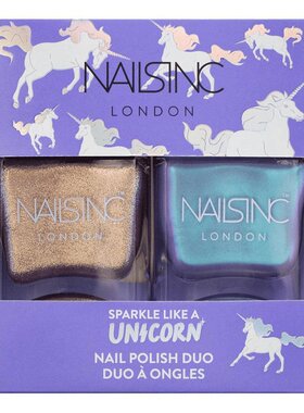 英国Nails inc指甲油2件套金色小亮片蓝色调指甲油光泽感