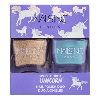 英国Nails inc指甲油2件套金色小亮片蓝色调指甲油光泽感