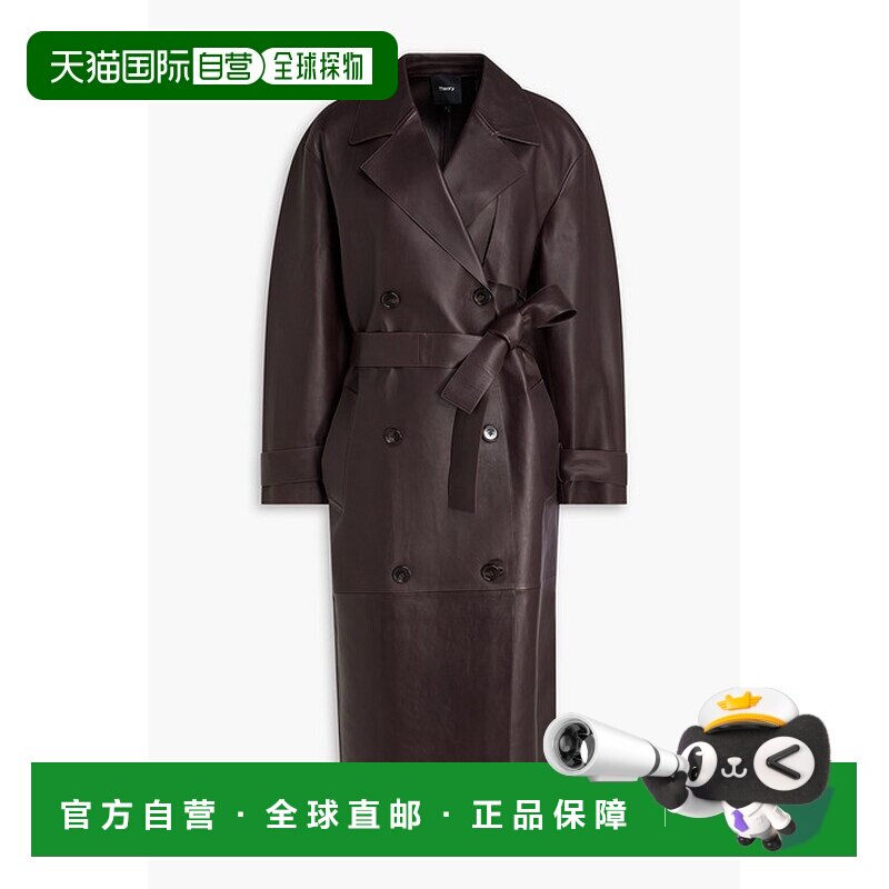 香港直邮THEORY 希尔瑞 女士 束带皮革风衣 P0800411CACAO