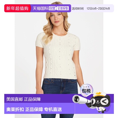 自营guessVienna Cable-Knit Rhinestone Sweater - dove white