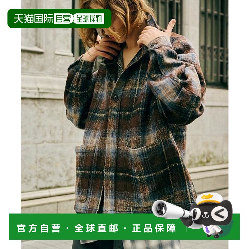 1h可退 日本直邮官方授权 PUBLUX 长毛格纹宽松夹克牛仔针织大衣