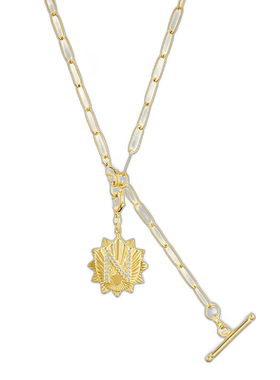 adornia14k 镀金可调节回形针套索，带水晶首字母徽章 - gold-n