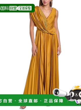 自营 Theia 缎面褶皱 A 字形礼服 - 金色 美国奥莱直发服饰连衣裙