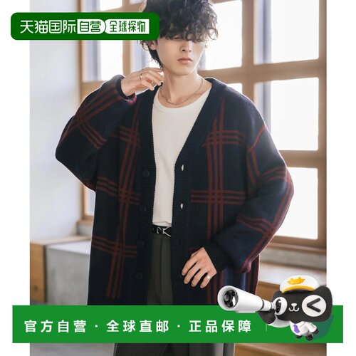 日本直邮Rocky Monroe 男士女士针织开衫 满印格纹 菱格图案 轻薄