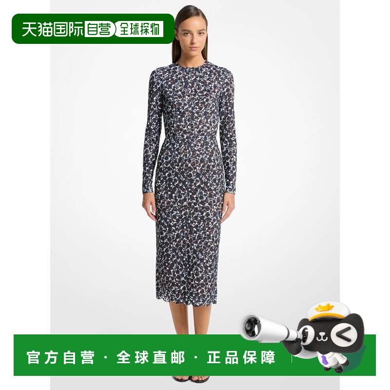 自营michael korsShadow碎花蕾丝紧身连衣裙-午夜/光学白色 美国