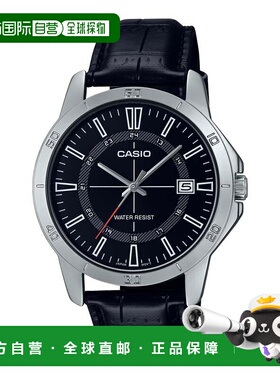 自营Casio Men’s Black Leather Watch with Black Dial - MTP-V
