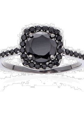 自营 pompeii31 1/2 克拉黑钻垫形光环戒指 14K 黑金 - 14k 白金