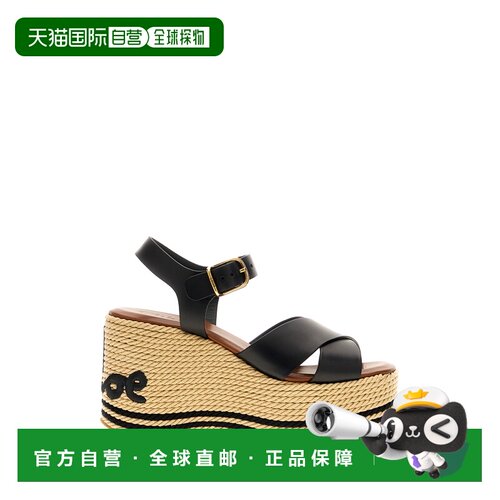 香港直邮Chloe 蔻依 女士 ChloÃ¨ 黑色皮质沙色坡跟鞋 CH26U18ZX