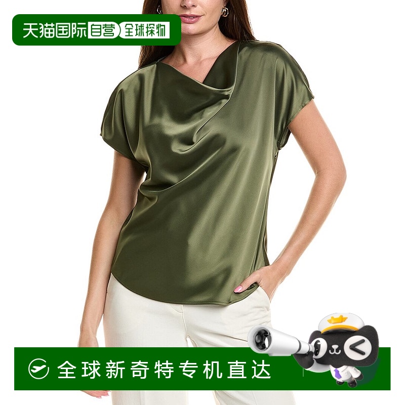 自营 Anne Klein圆领衬衫-绿色 时尚短袖上衣【美国奥莱直发】