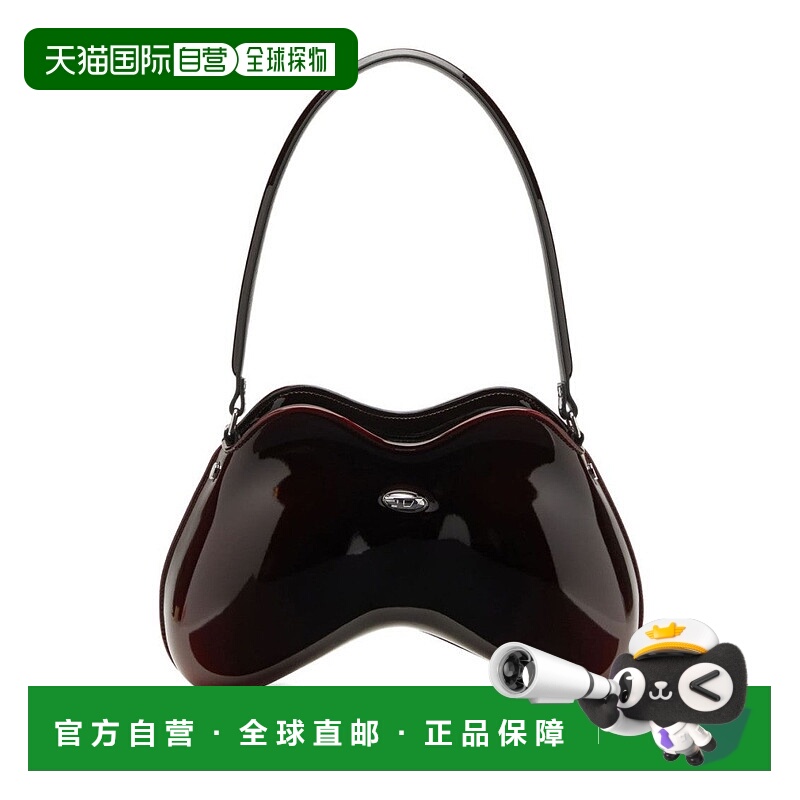 自营dieselSculptural Bordeaux Shoulder Bag With Glossy Finis
