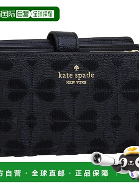 日本直邮Kate Spade 女士对折钱包黑色皮革Spade Flower Med Comp